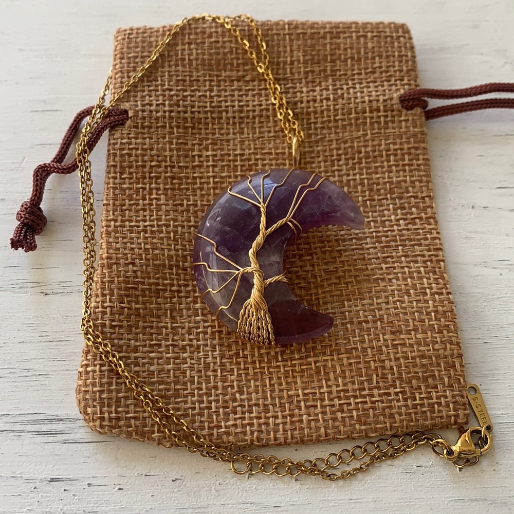 Amethyst Necklace Amethyst Pendant Gold Plated Chain Celestial Necklace